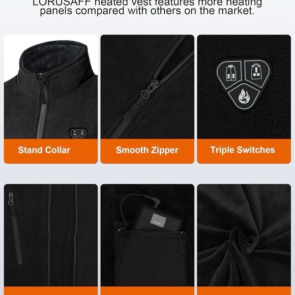 NEW - L/XLHeated Vest for Men w/ Battery Pack Included, Polar Fleece Lightweight - Picture 5 of 7